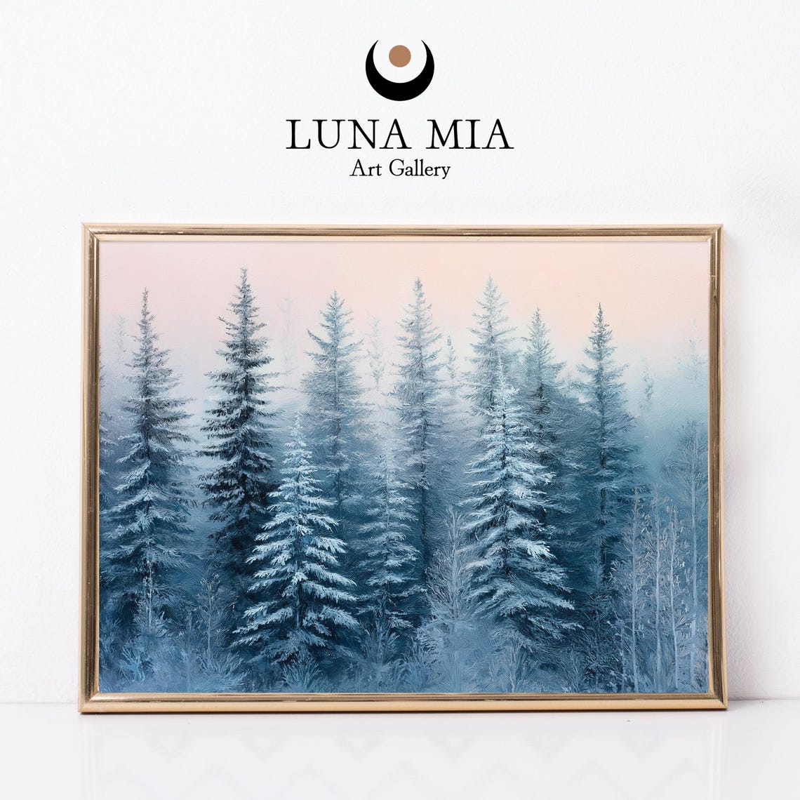 Frosted Blue Pine Forest Minimalist Winter Wonderland Art Poster