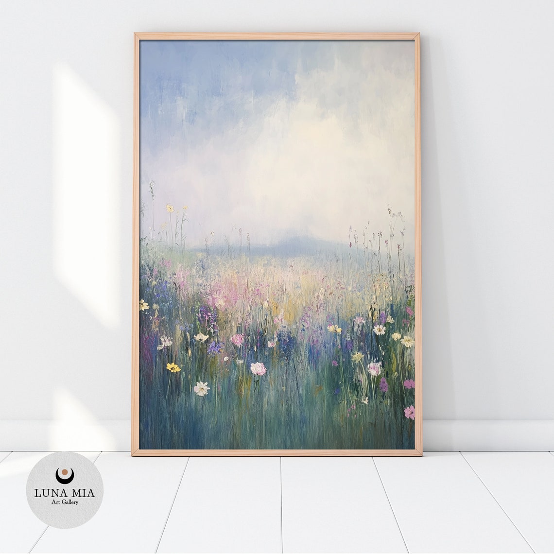 Dreamy Wildflower Meadow Under Soft Pastel Sky Above Art Poster - Image 2