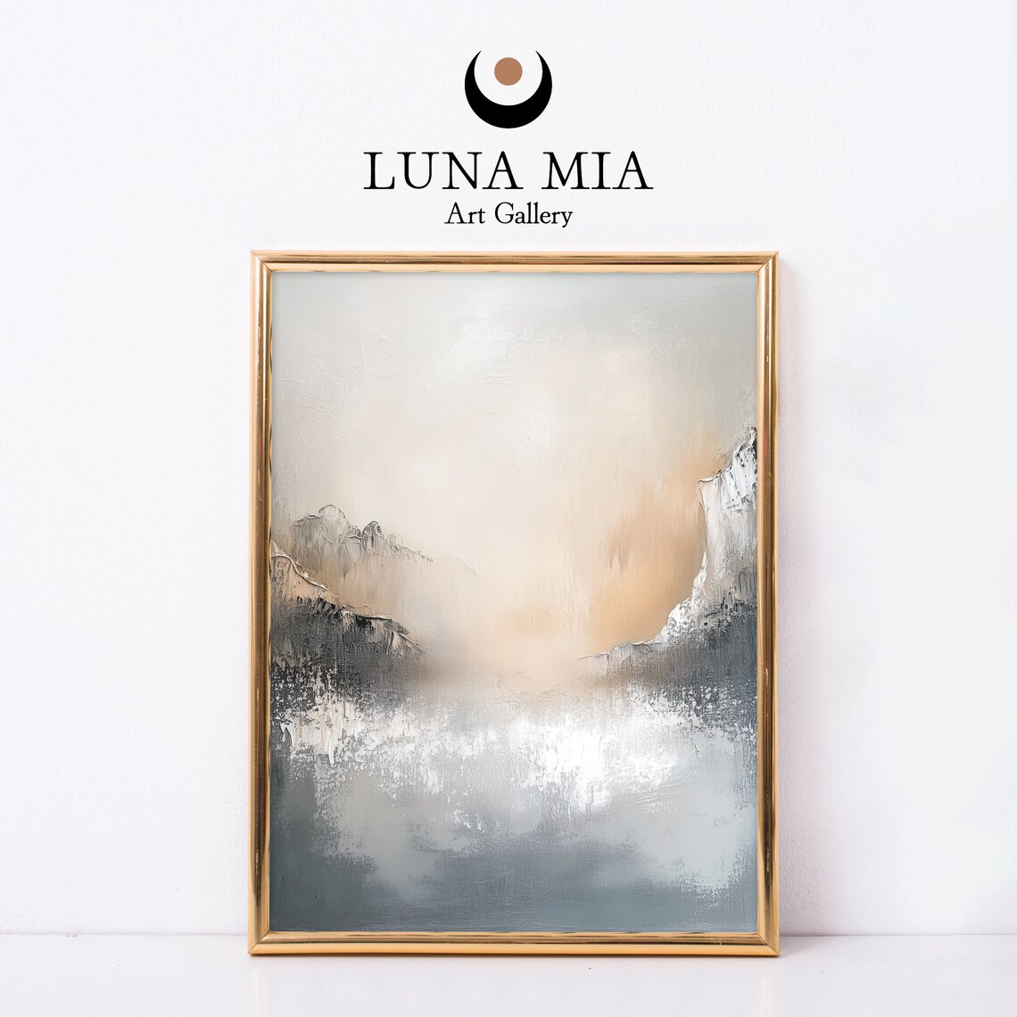 Abstract Neutral Gray Beige Misty Coastal Seascape Art Poster