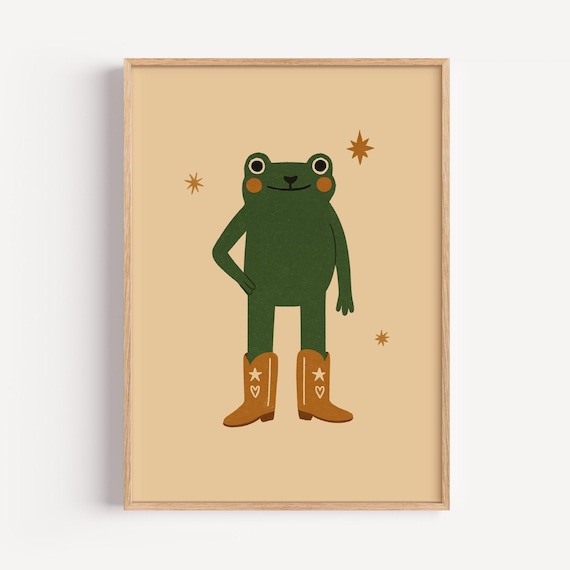 Frog Wall Art Nursery Decor Cute Animal Illustration With Star Shorts For Kids Room Playroom Whimsical