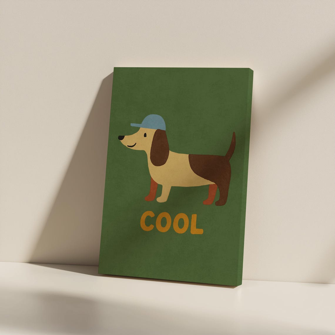 Cool Dachshund Poster Green Cute Dog With Cap Kids Nursery Decor