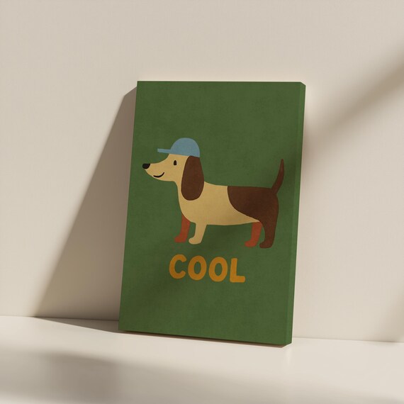 Cool Dachshund Canvas Wall Art Cute Dog In Hat Illustration Unframed Nursery Decor For Kids Room Pet Lovers Owners