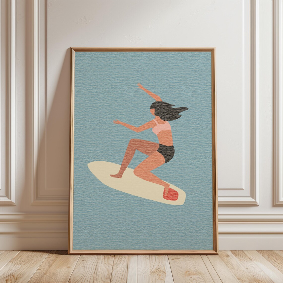 Surfing Girl Minimalist Beach Coastal Modern Surf Retro Art Print