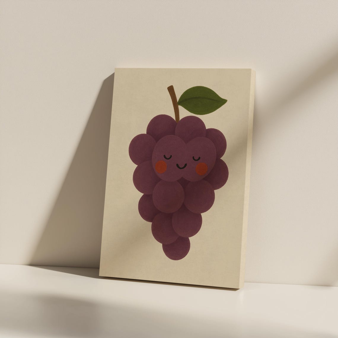 Happy Smiling Grape Cluster Cute Fruit Nursery Kitchen Art Poster