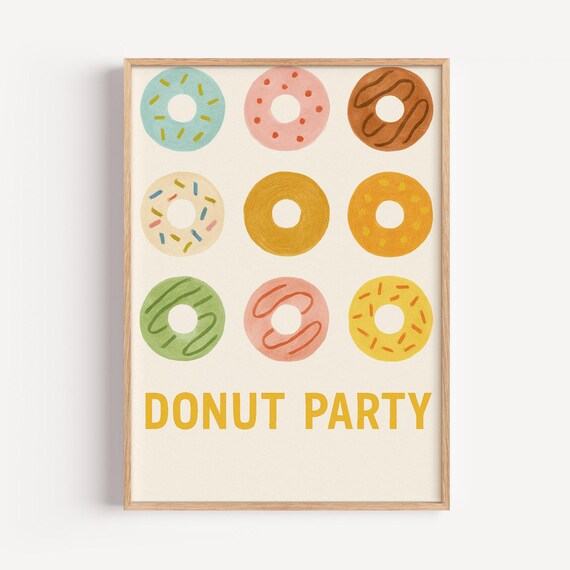 Donut Party Colorful Illustrated Donuts Sweet Treats Kids Room Wall Art