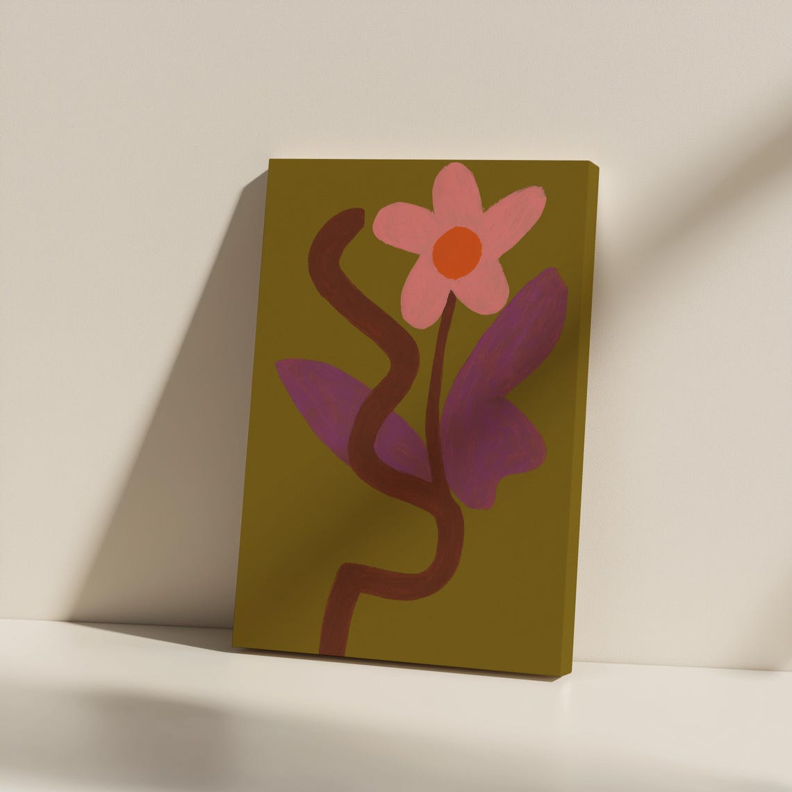 Abstract Pink Flower Print Modern Botanical Canvas Wall Art