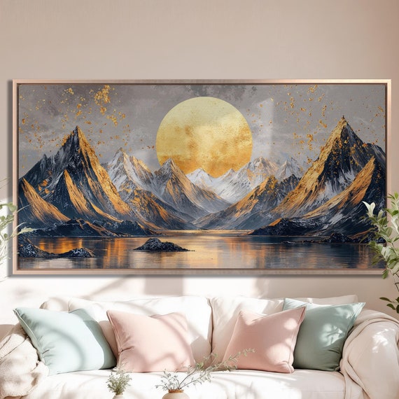 Sun And Mountain Peaks Wall Art Mountains Landscape Painting Print Modern Wall Decor Scenery Poster Nature Lovers Gift Ready To Hang