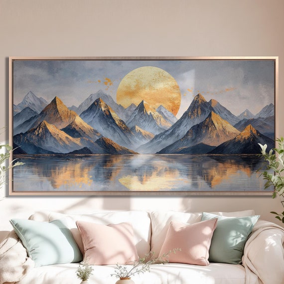 Golden Sun And Mountains Wall Art Majestic Mountain Landscape Painting Print Serene Wall Decor Large Scenic Poster Ready To Hang Gift