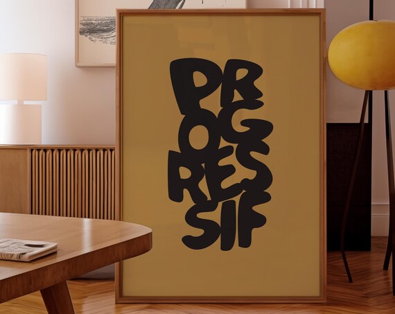 Progressif Bold Bubble Letters Mustard Minimal Typography Poster