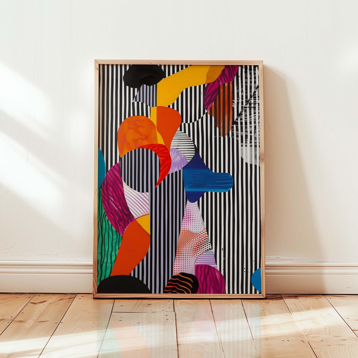 Bold Organic Shapes Over Stripes Colorful Modern Abstract Art Poster