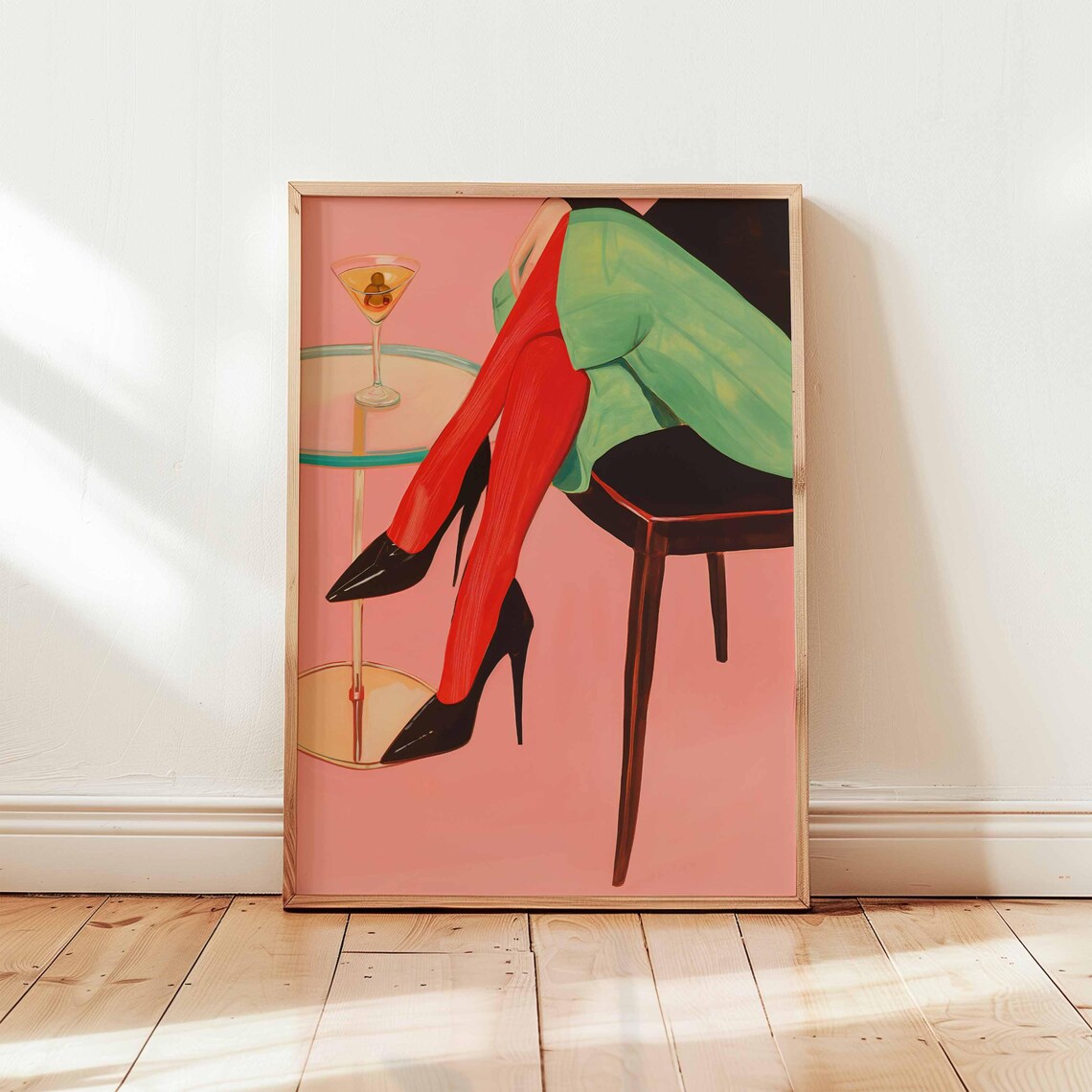 Fashion Legs Artwork Red Tights Heels Martini Retro Style Glamour Poster