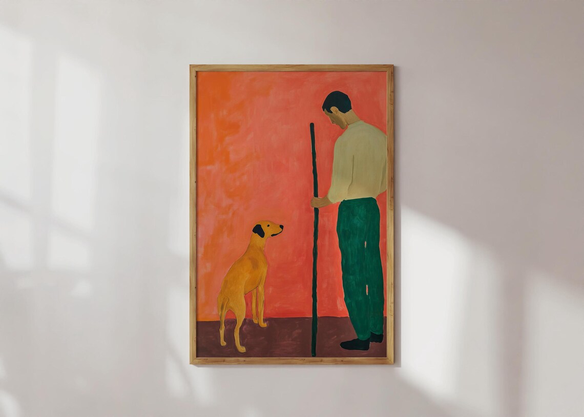 Modern Man and Dog Minimalist Abstract Art Print