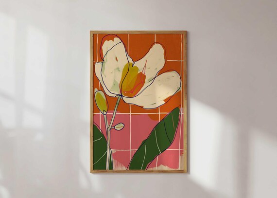 Abstract Floral Wall Art Modern Line Drawing Botanical Print Bold Colorful Flower Boho Home Decor Trendy Minimalist Artwork