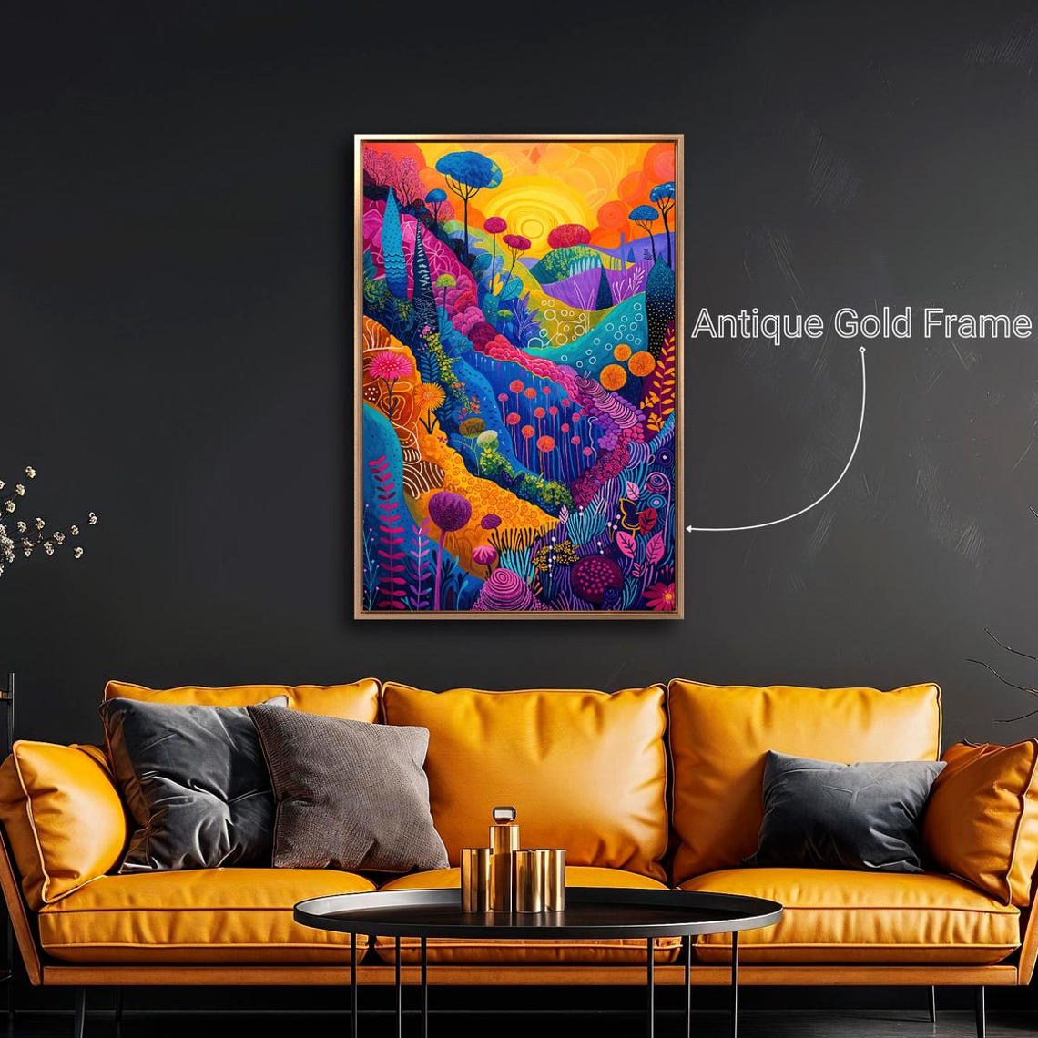 Vibrant Colorful Forest Trees Abstract Folk Art Landscape Poster - Image 4