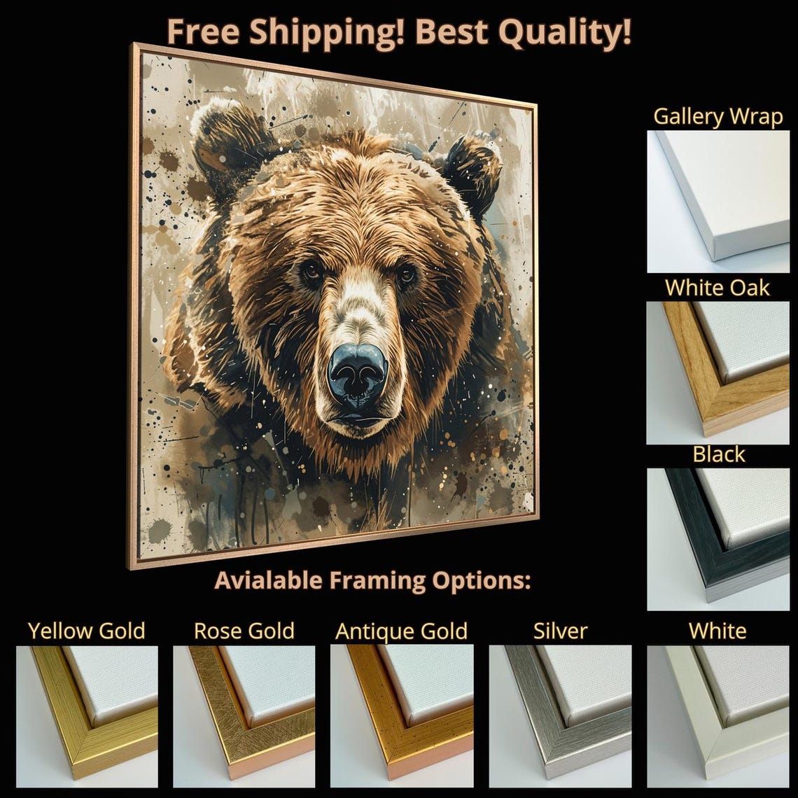 Powerful Grizzly Bear Close Up Brown Wildlife Portrait Poster - Image 5