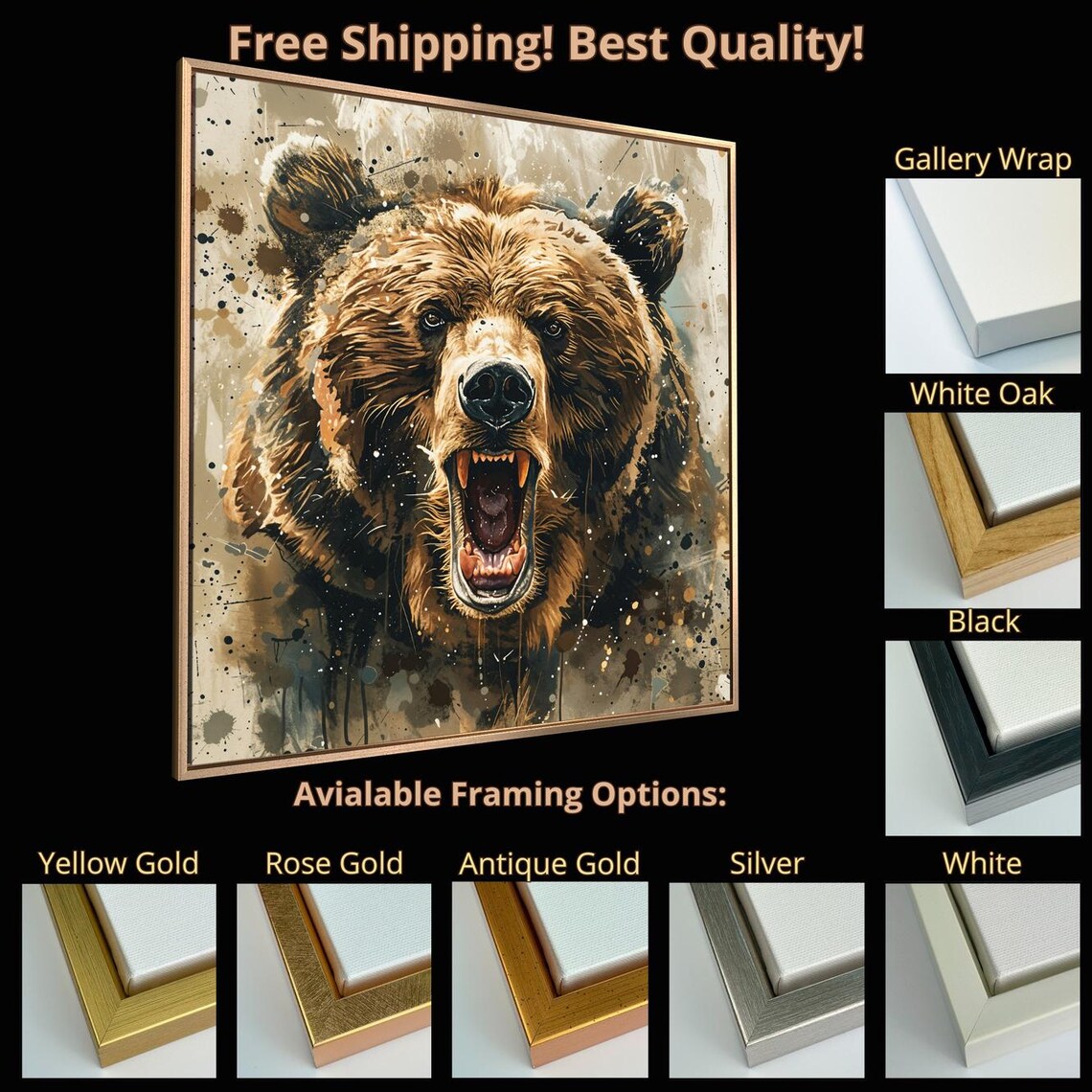 Roaring Grizzly Bear Fierce Brown Predator Wildlife Portrait Poster - Image 5