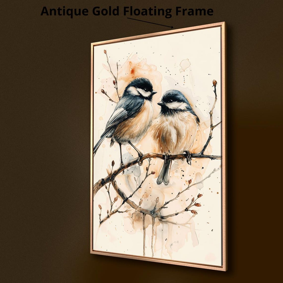 Two Chickadees On Branch Watercolor Cute Little Birds Wildlife Poster - Image 3
