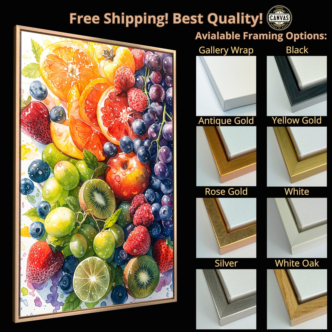 Vibrant Lush Citrus Berries Fruit Watercolor Juicy Summer Wall Art - Image 5