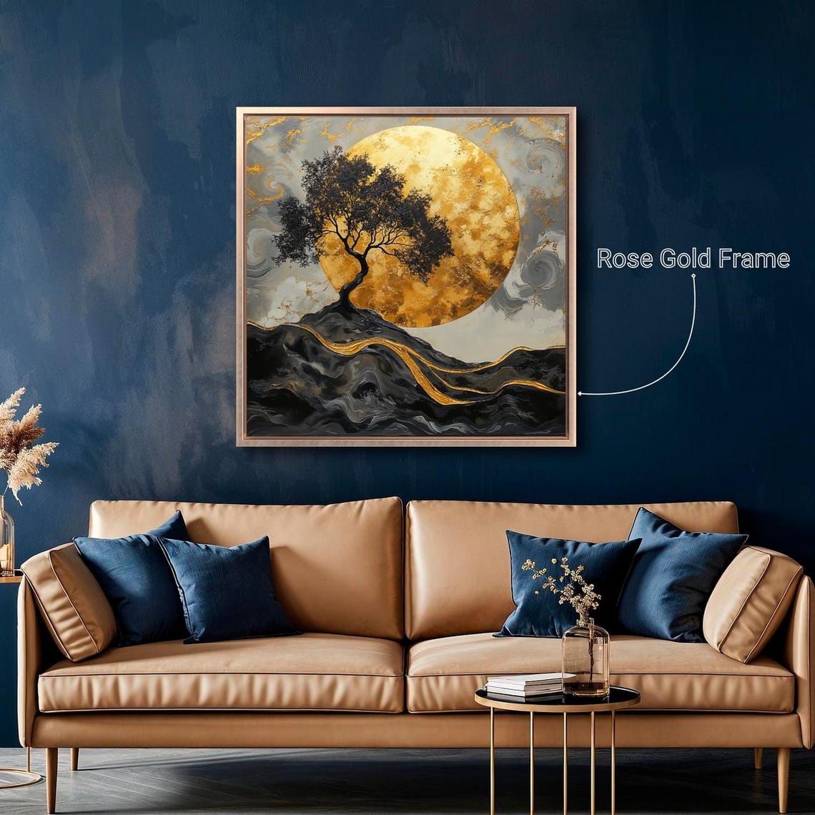 Black Tree Before Giant Golden Full Moon Rolling Hills Wall Poster - Image 2