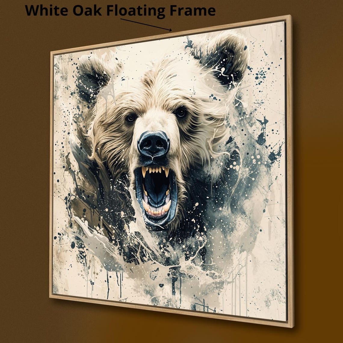 Fierce Roaring Bear Bared Teeth Monochrome Wildlife Portrait Poster - Image 3