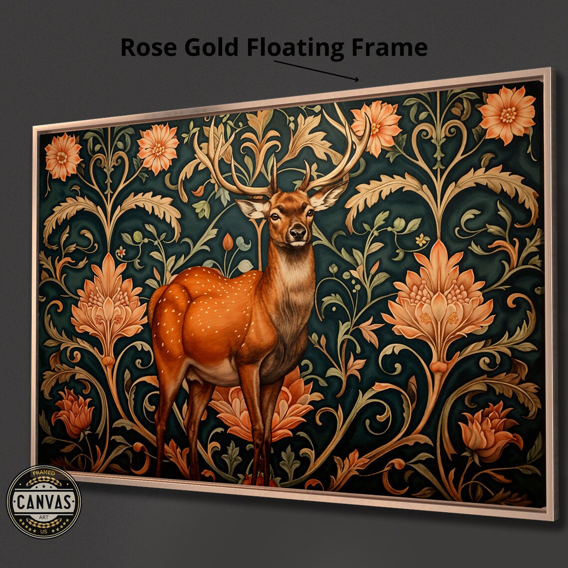 Elegant Deer Antlers Art Print, Floral Background - Image 2