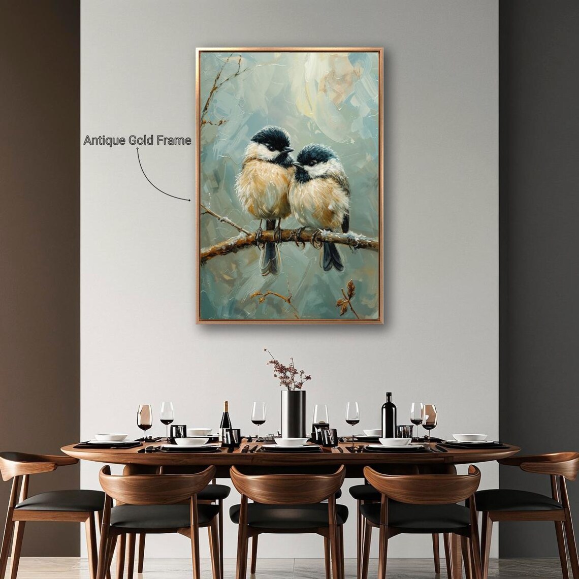Charming Chickadees on Tree Branch, Winter Bird Art Print - Image 5