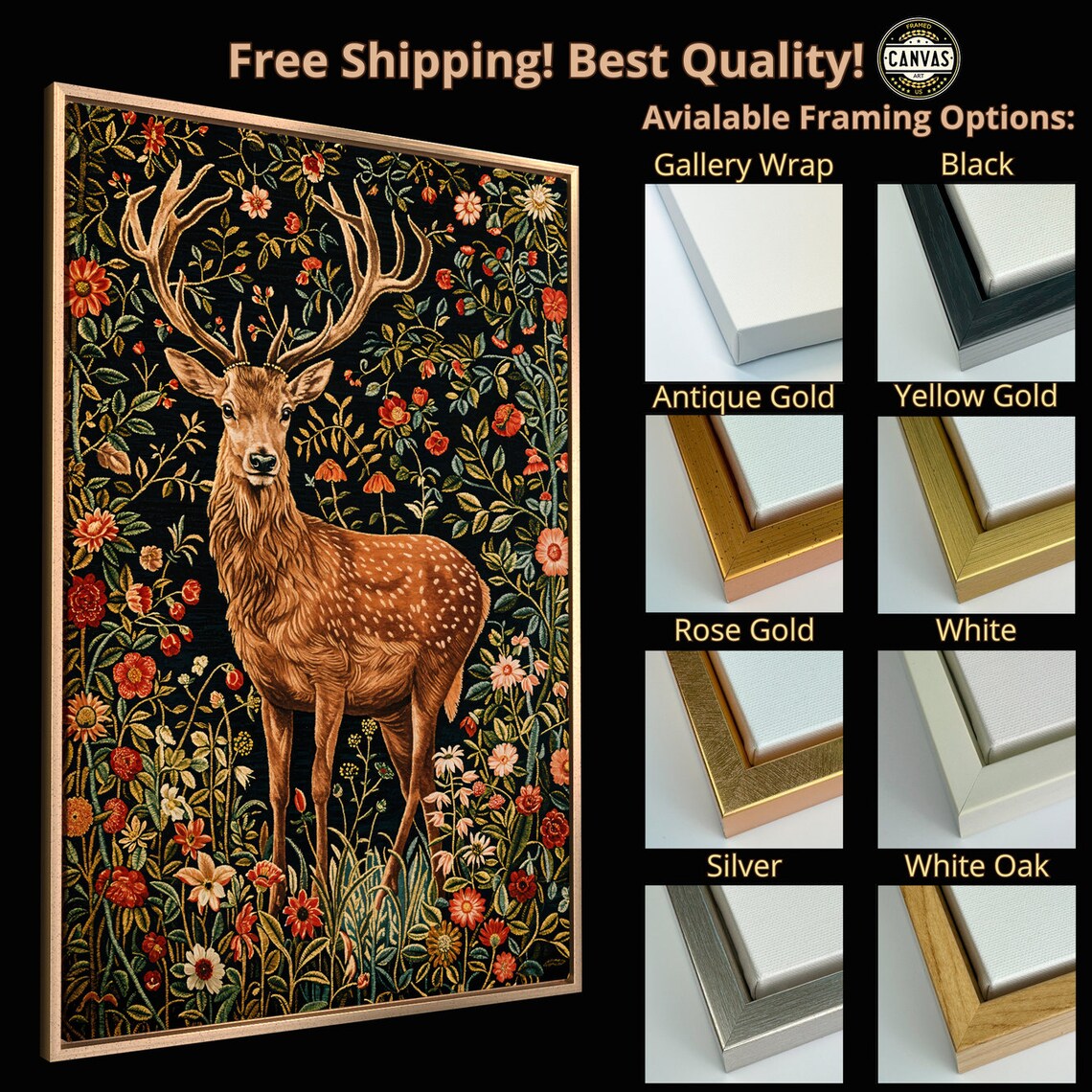 Elegant Stag Among Wildflowers Vintage Tapestry Style Animal Wall Poster - Image 5