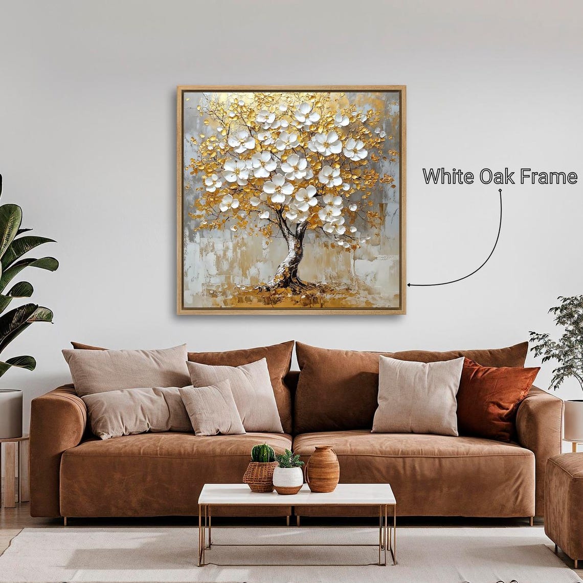 Golden Tree With White Blossoms Textured Impasto Abstract Wall Poster - Image 4