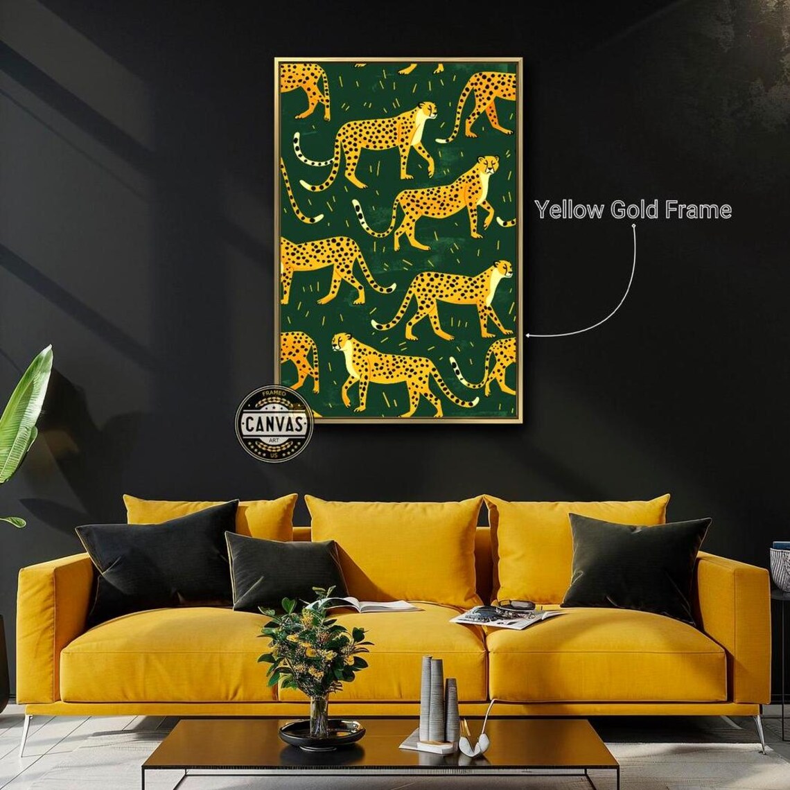 Cheetahs Pattern Dark Green Background Playful Safari Animal Art Poster - Image 5