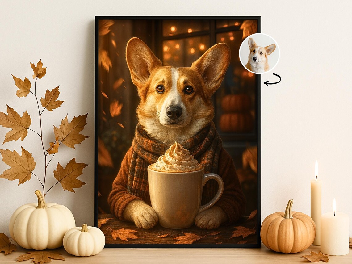 Autumn Pet Portrait Pumpkin Spice Dog Art Print