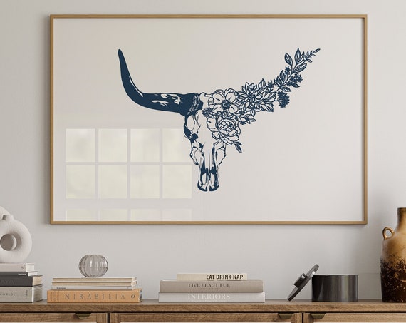 Steer Skull Western Style Art Print Boho Minimalist Prints Modern Art Cowboy Art Physical Poster Print Shipped To You