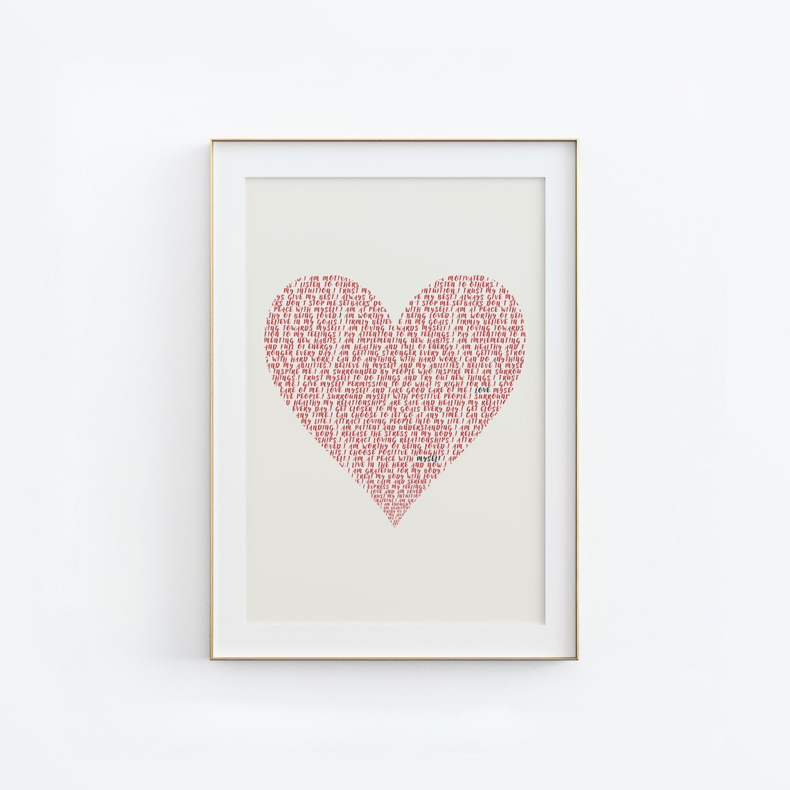 Heart Shaped Affirmations Typographic Self Love Quote Poster