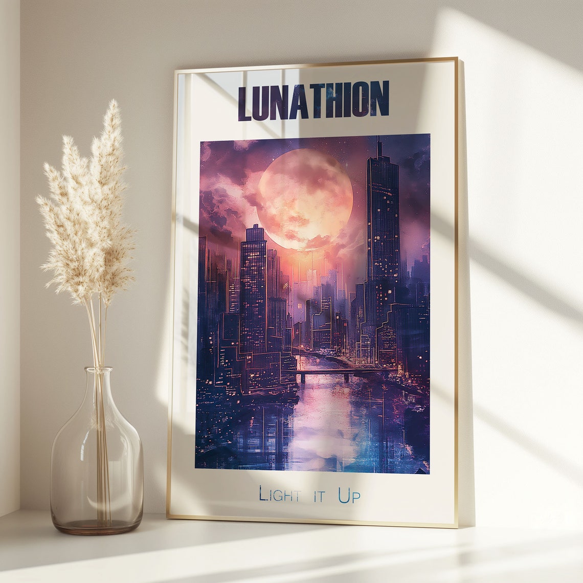 Lunathion Light It Up Blush Pink Moon Over Night City Poster - Image 3