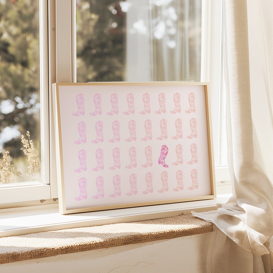 Pink Cowboy Boots Repeating Grid Western Cowgirl Decor Poster - Image 2