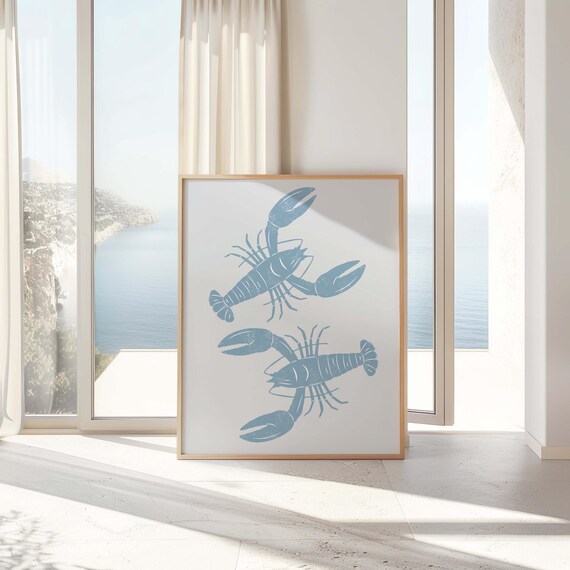 Lobster Wall Art Print Coastal Decor Beachy Poster Minimalist Fisherman