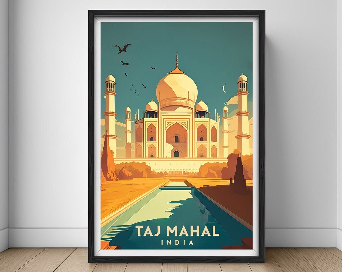 India Taj Mahal Travel Poster India Taj Mahal Wall Art Print India Taj Mahal Painting Illustration India Watercolor Home Decor