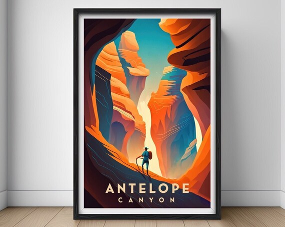 Arizona Canyon Travel Poster Arizona Antelope Canyon Wall Art Print Antelope Canyon Painting Illustration Antelope Watercolor Art