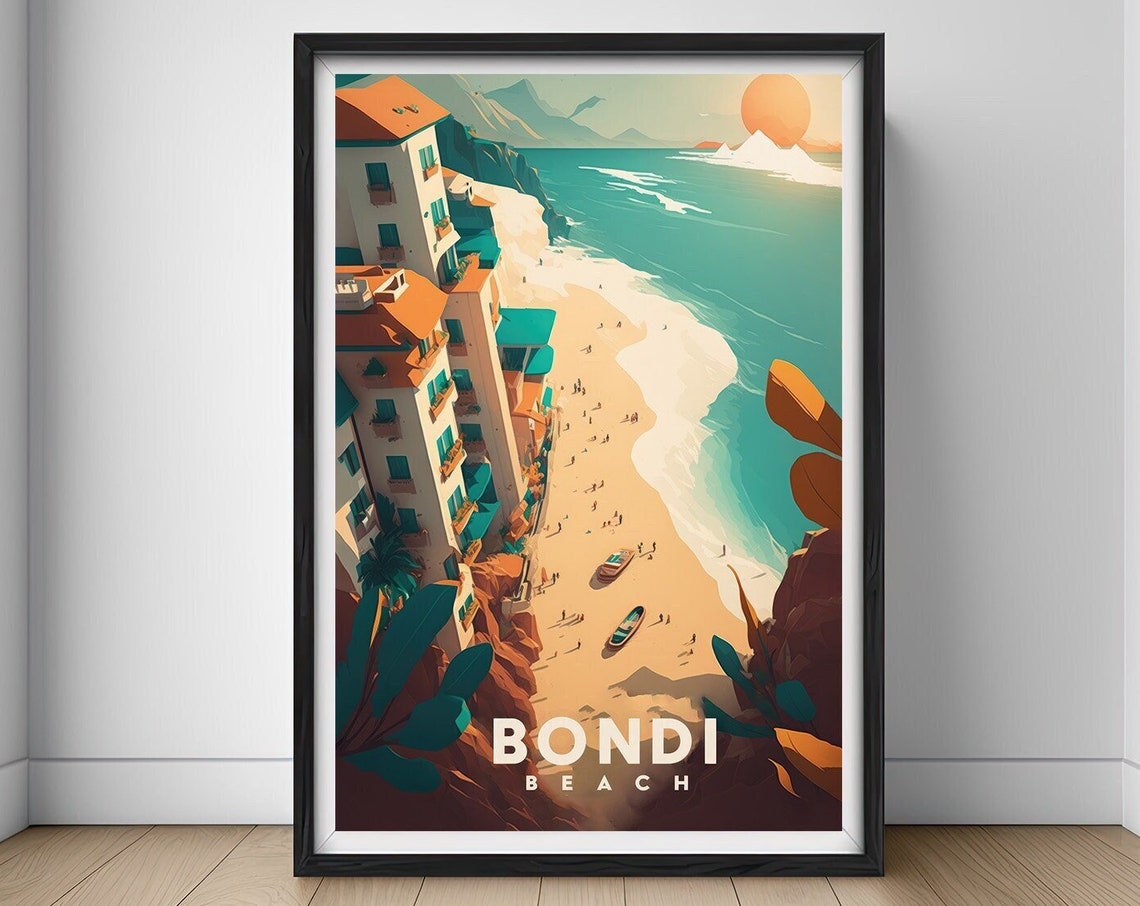 Bondi Beach Sydney Australia Travel Poster Coastal Sunset Art