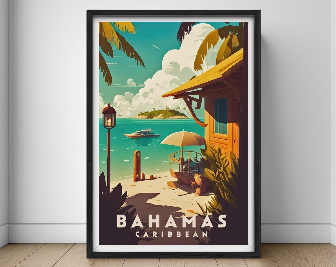 Bahamas Caribbean Travel Poster Bahamas Wall Art Print Bahamas Caribbean Painting Illustration Caribbean Watercolor Home Decor