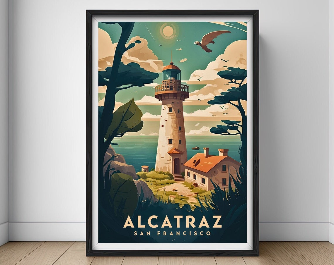 Alcatraz Island San Francisco Lighthouse Coastal Travel Poster