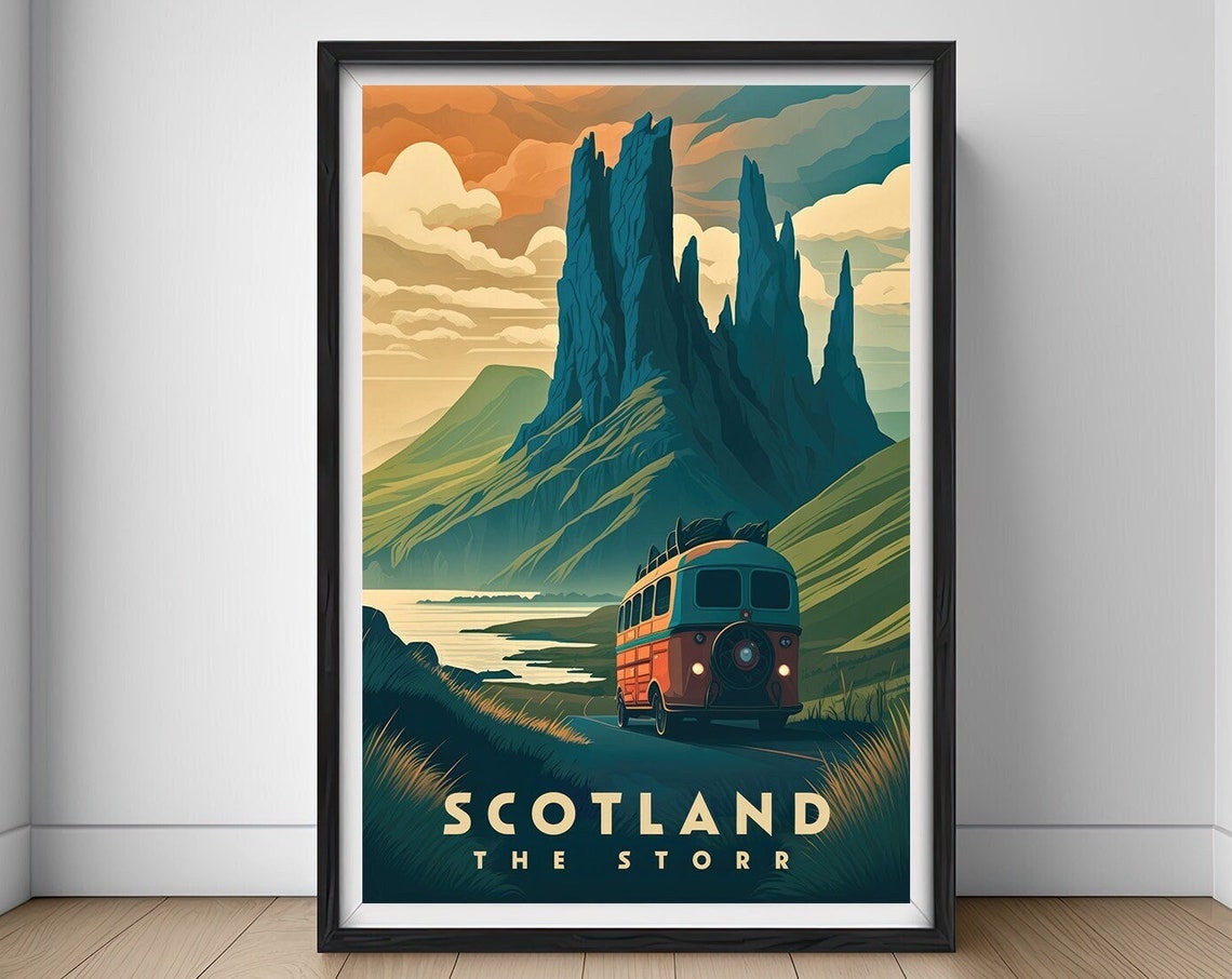 The Storr Scotland Isle Of Skye Camper Van Vintage Travel Poster
