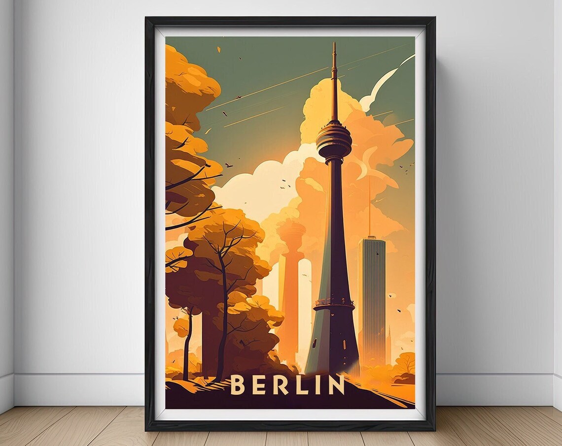 Berlin Germany TV Tower Sunset Skyline City Icon Travel Poster