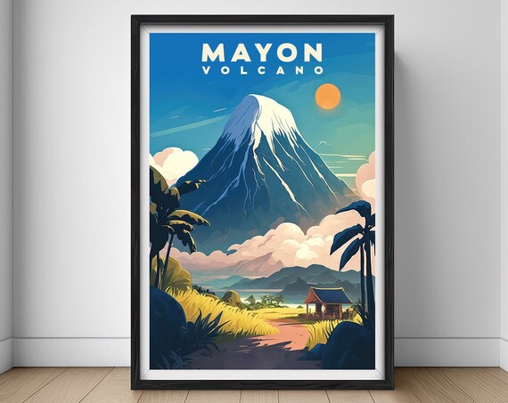 Mayon Volcano Philippines Travel Poster Mayon Volcano Wall Art Print Mayon Painting Illustration Volcano Watercolor Home Decor