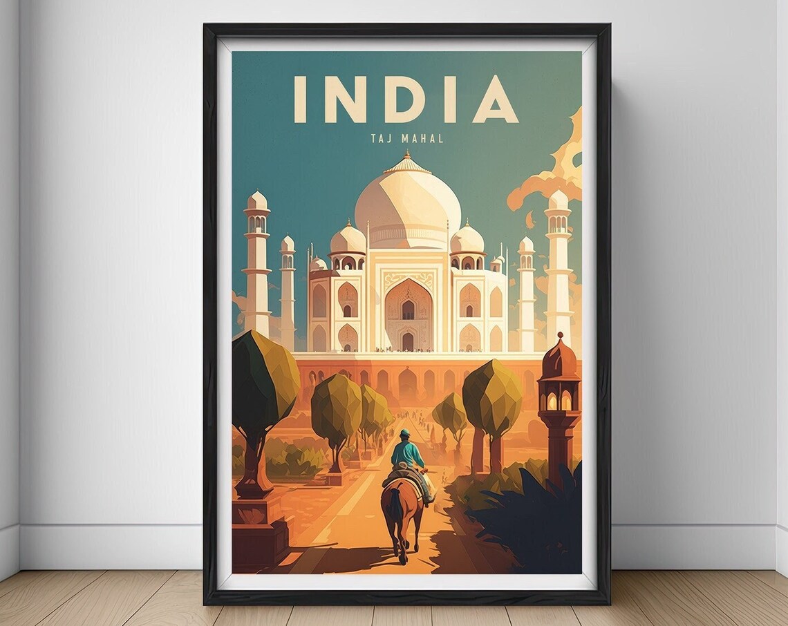 Taj Mahal India Travel Poster, India Wall Art Print