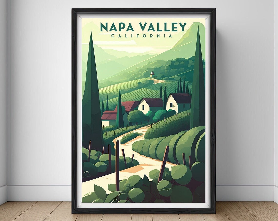 Napa Valley California Vineyard Travel Poster Wine Country Art