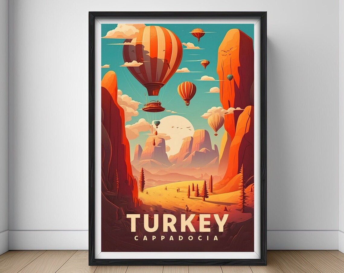 Cappadocia Turkey Hot Air Balloons Valley Vintage Travel Poster