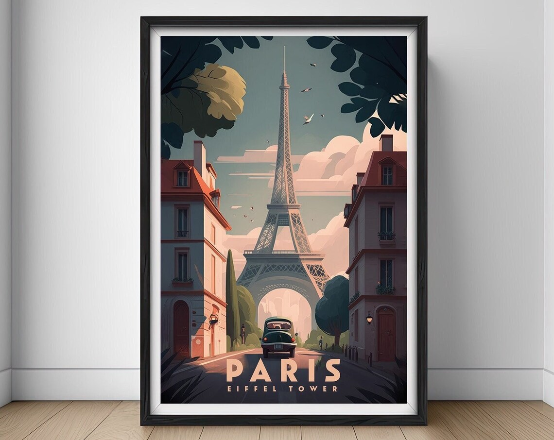 Paris Eiffel Tower Travel Poster, France Wall Art Print