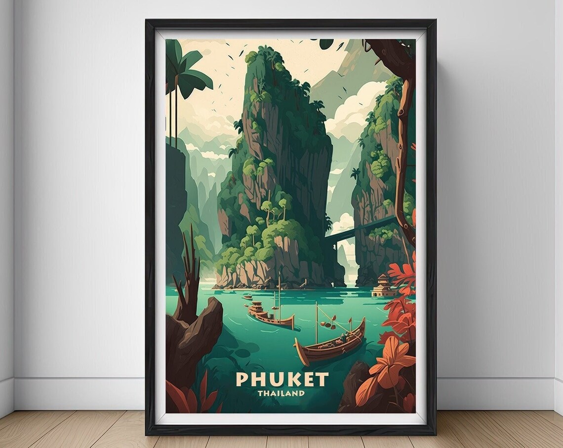 Phuket Thailand Travel Poster, Phang Na Bay Art Print