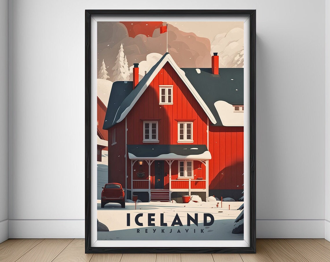 Iceland Reykjavik Travel Poster Iceland Reykjavik Wall Art Print Iceland Reykjavik Painting Illustration Iceland Watercolor Decor