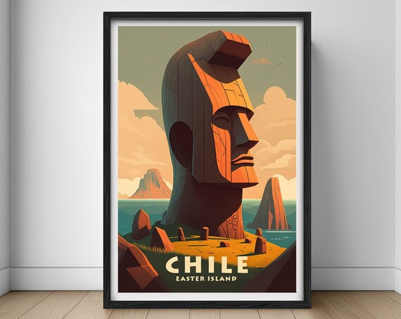 Chile Easter Island Travel Poster Chile Easter Island Wall Art Print Chile Easter Island Painting Illustration Chile Watercolor